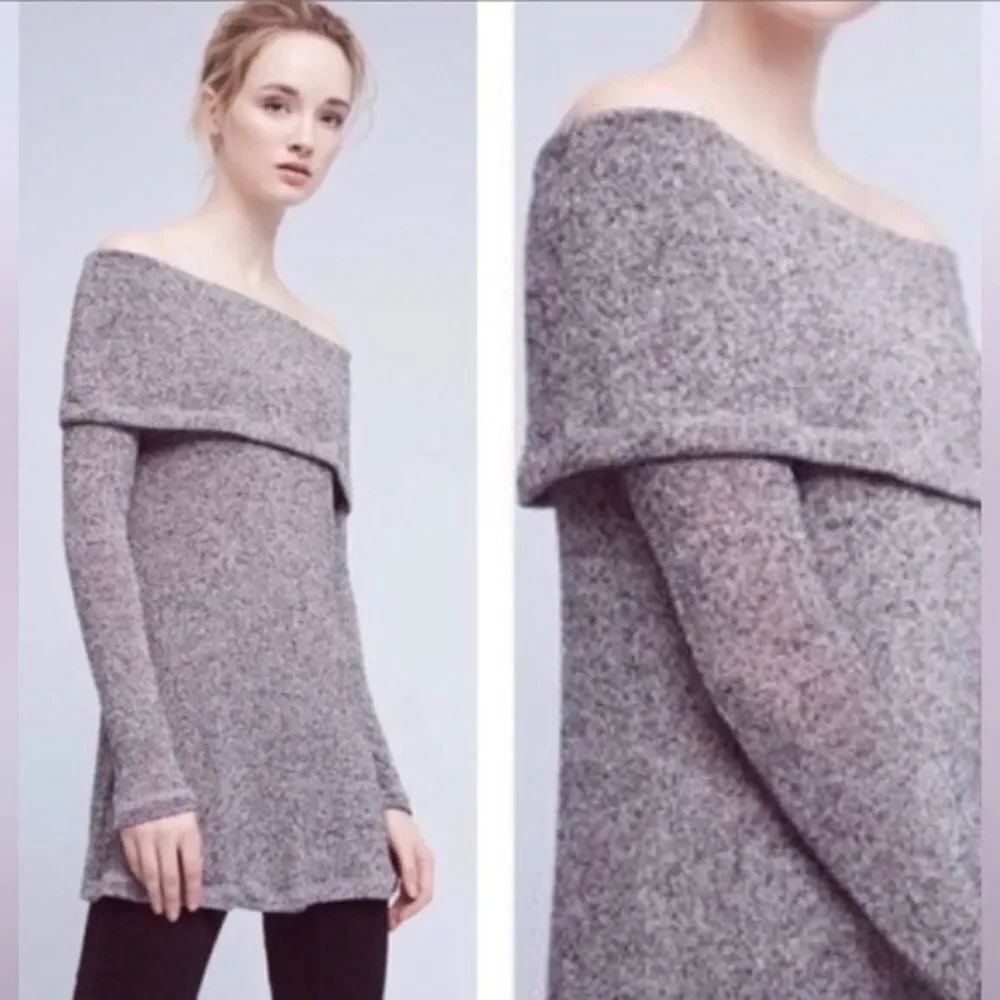 NEW Anthropologie Eri + Ali Naples Off The Shoulder Knit Tunic in Gray Black XS